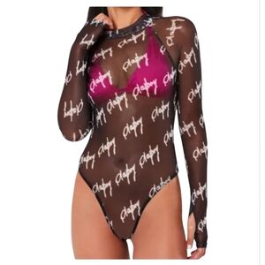 Playboy + Misguided Black‎ and White Mesh Sheer Sexy Bodysuit